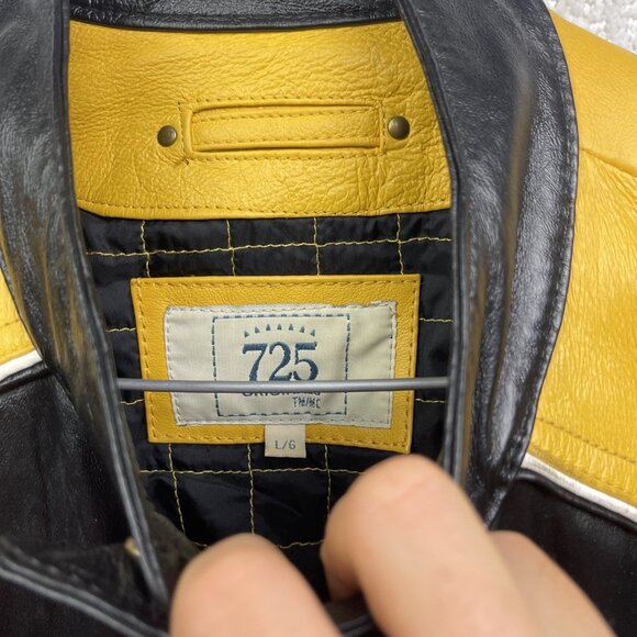 VTG 725 Original Biker Leather Bomber Jacket Motorcycle Black /Yellow Men L Read - Picture 7 of 15